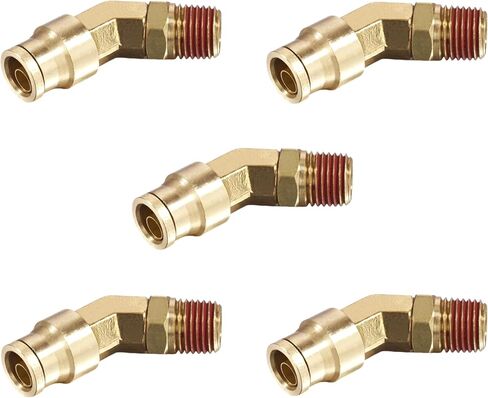 45 ° دوار الكوع المرفقات من أجل التوصيل ، 5pcs النحاس C36000 موصلات الكوع الذكور لأنابيب النايلون في الأنظمة الهوائية (1/2 "OD X1/2" NPT) in Saudi Arabia