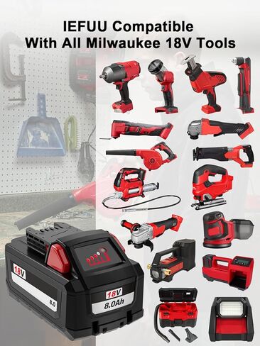 Iefuu 5.0ah استبدال لـ Milwaukee M18 الليثيوم 5.0 بطارية M-18 48-11-1850 48-11-1852 ، متوافق مع جميع الطاقة 18V Milwaukee Cordless Power Tools M-18B Forge Blower Blower Blower Red in Kuwait