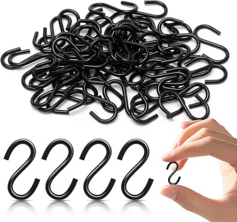 50PCS 1 Inch S Hooks, Mini Black Carbon Steel S Hooks for Hanging Plants, DIY Crafts, Jewelry, Key Chains, Christmas Ornaments in Saudi Arabia