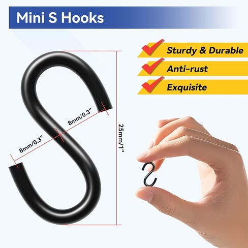 50PCS 1 Inch S Hooks, Mini Black Carbon Steel S Hooks for Hanging Plants, DIY Crafts, Jewelry, Key Chains, Christmas Ornaments in Saudi Arabia