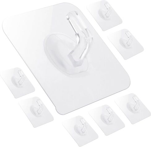 12 Pack Self-Adhesive Small Wall Hooks Clear Square Plastic Strong Shower Pothook Heavy Duty Waterproof for Kitchen Bathroom Office Door Window Hanging Hat Towel Picture in Saudi Arabia