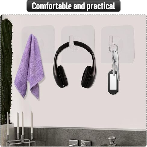 12 Pack Self-Adhesive Small Wall Hooks Clear Square Plastic Strong Shower Pothook Heavy Duty Waterproof for Kitchen Bathroom Office Door Window Hanging Hat Towel Picture in Saudi Arabia