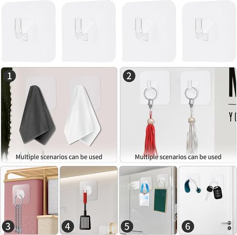 12 Pack Self-Adhesive Small Wall Hooks Clear Square Plastic Strong Shower Pothook Heavy Duty Waterproof for Kitchen Bathroom Office Door Window Hanging Hat Towel Picture in Saudi Arabia
