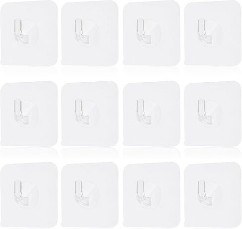 12 Pack Self-Adhesive Small Wall Hooks Clear Square Plastic Strong Shower Pothook Heavy Duty Waterproof for Kitchen Bathroom Office Door Window Hanging Hat Towel Picture in Saudi Arabia