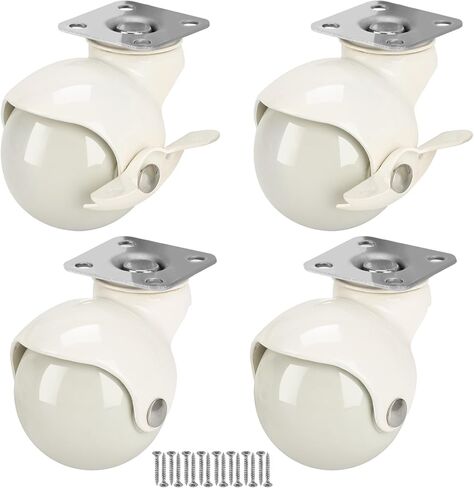 2 Inch Swivel Caster Wheels Set of 4, White Furniture Wheels 2 with Brake 2 no Brake, Friendly to Many Floors, Durable Ball Wheels for Furniture, Workbench, Cart, Trolley, Shelf, Cabinet in Saudi Arabia