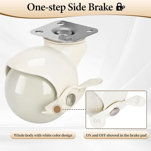 2 Inch Swivel Caster Wheels Set of 4, White Furniture Wheels 2 with Brake 2 no Brake, Friendly to Many Floors, Durable Ball Wheels for Furniture, Workbench, Cart, Trolley, Shelf, Cabinet in Saudi Arabia