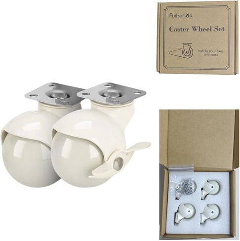 2 Inch Swivel Caster Wheels Set of 4, White Furniture Wheels 2 with Brake 2 no Brake, Friendly to Many Floors, Durable Ball Wheels for Furniture, Workbench, Cart, Trolley, Shelf, Cabinet in Saudi Arabia