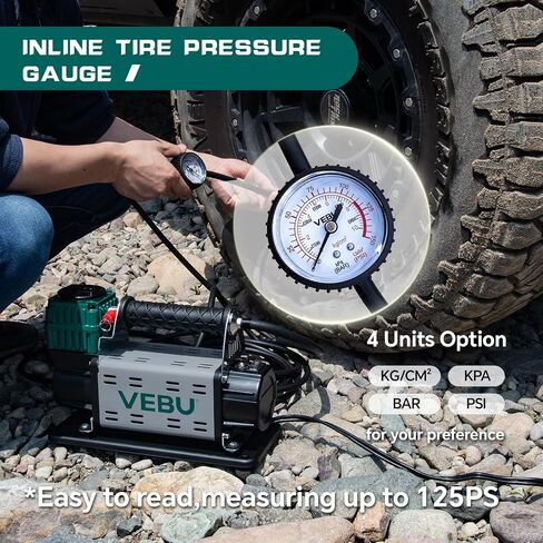Portable Air Compressor 12V Tire Inflator, Dual Cylinder 125PSI with In-line Pressure Gauge, 10.6CFM Fast Inflation for Off-road Vehicles, Trucks, SUVs, RVs, ATVs, DC Power, Corded Electric in Saudi Arabia