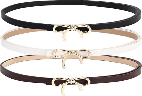 Ayliss 3 Pack Gold Bow Belt Skinny Belt Womens Leather Belt Thin Pu Leather Leather Leather Brut in Saudi Arabia