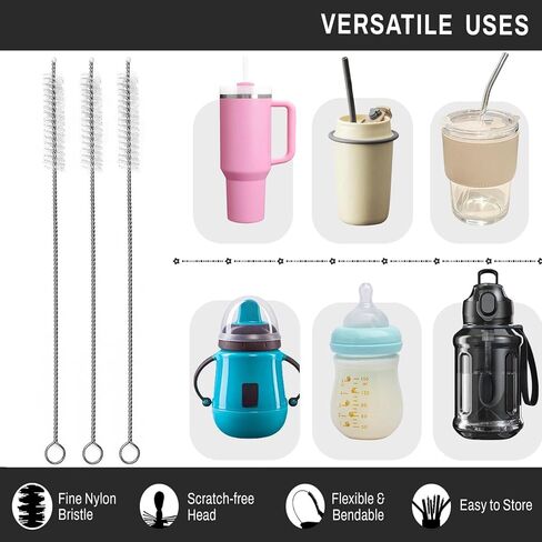 Straw Cleaner Brush Kit, 7.7" H x 0.4" W， Long Pipe Cleaning Brush ，for Straws on Tumbler, Water Bottle, Sippy Cup, and Pipes (6 Pack) in Saudi Arabia