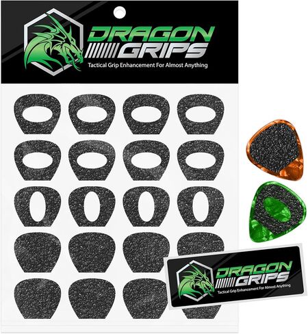 Dragon Grips Guitar Pick Grips, Pack of 20, Non Slip Guitar Picks Textured for Better Control & Endurance, Ideal for Sweaty Hands, Live Performances, & Beginners, Clear in Kuwait
