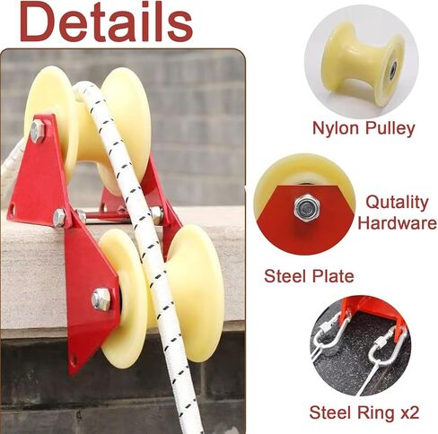 Wall Corner Cable Pulley System - Durable Nylon Groove Wheel with Steel Rings & Bearings, Double V-Groove Wheels for Rooftent, Construction Sites & Sewer Lifting in Saudi Arabia