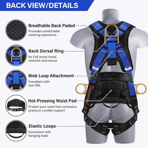 Trsmima Safety Harness Fall Protection - Roof Full Body Harness Men Construction Work Belt Tongue & Quick Connected Buckle in Saudi Arabia