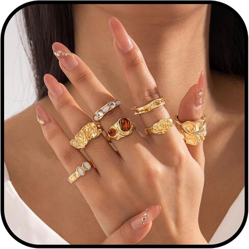 Vintage Chunky Open Rings Set Gold Punk Jewelry for Women Adjustable Open Geometric Knuckle Rings Set with Dome Edgy Fashion Body Festival Rave Accessories in Saudi Arabia