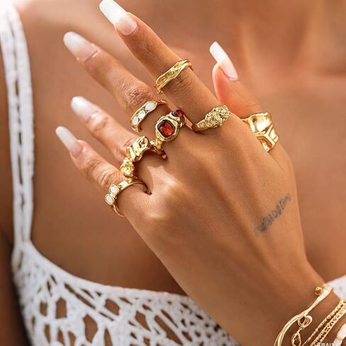 Vintage Chunky Open Rings Set Gold Punk Jewelry for Women Adjustable Open Geometric Knuckle Rings Set with Dome Edgy Fashion Body Festival Rave Accessories in Saudi Arabia