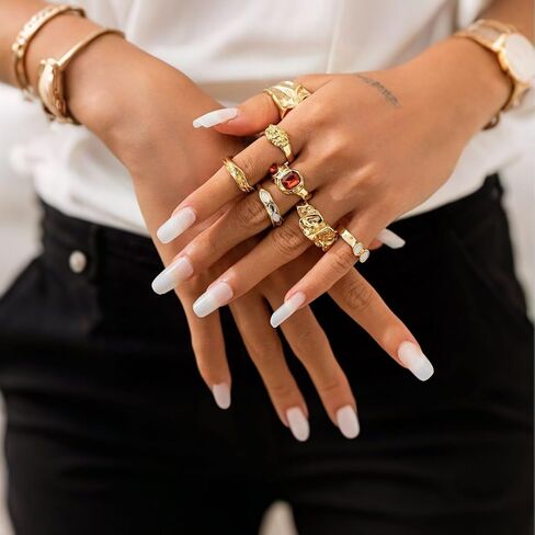 Vintage Chunky Open Rings Set Gold Punk Jewelry for Women Adjustable Open Geometric Knuckle Rings Set with Dome Edgy Fashion Body Festival Rave Accessories in Saudi Arabia