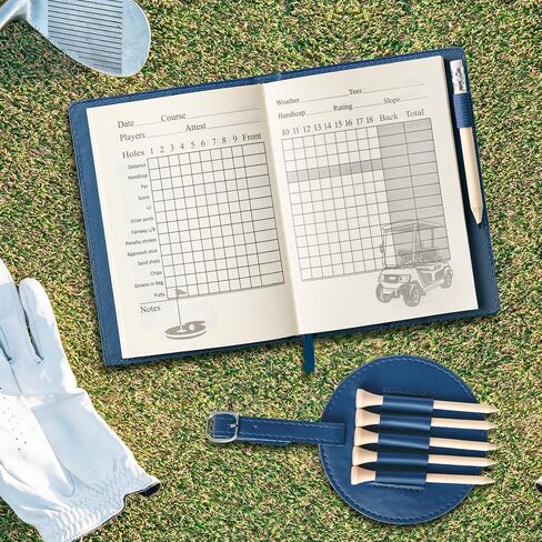 R Horse Golf Scorecard Book مع Pencil 4PCS Leather Golf Journal Notebook ومجموعة العلامات على حقائب الجولف ، سجل دفتر سجلات كتاب جيب لاعبي الغولف ، ملحقات النادي الخارجي والرياضي (الأزرق) in Saudi Arabia