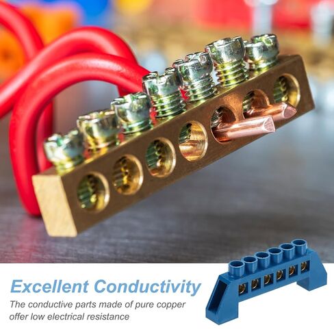MECCANIXITY 3 Pcs Terminal Ground Bar, 8 Positions Screw Brass Terminal Bus Bar, 7x14mm Ground Terminal Block for Electrical Equipment, Distribution Box, Blue in Saudi Arabia