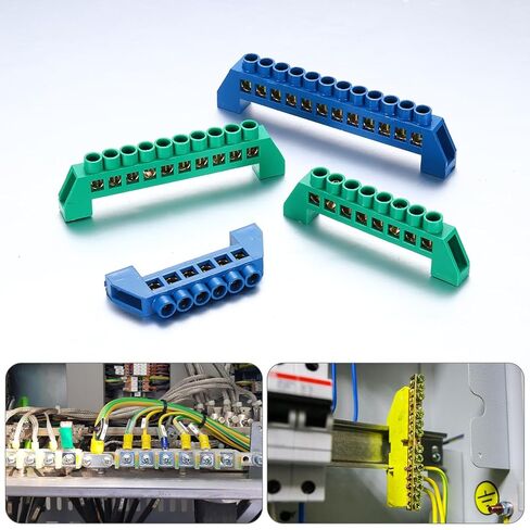 MECCANIXITY 3 Pcs Terminal Ground Bar, 8 Positions Screw Brass Terminal Bus Bar, 7x14mm Ground Terminal Block for Electrical Equipment, Distribution Box, Blue in Saudi Arabia
