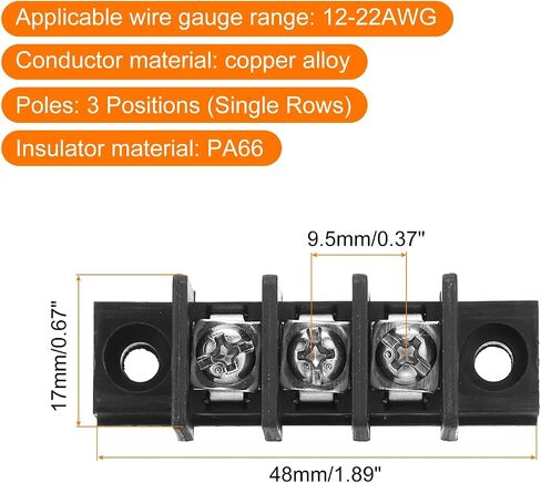 UXCELL 5 PCS 3 مواضع كتلة طرفية 300V 20A 9.5mm ملعب صفوف واحدة in Kuwait