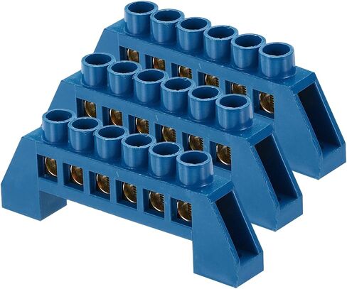 MECCANIXITY 3 Pcs Terminal Ground Bar, 8 Positions Screw Brass Terminal Bus Bar, 7x14mm Ground Terminal Block for Electrical Equipment, Distribution Box, Blue in Saudi Arabia