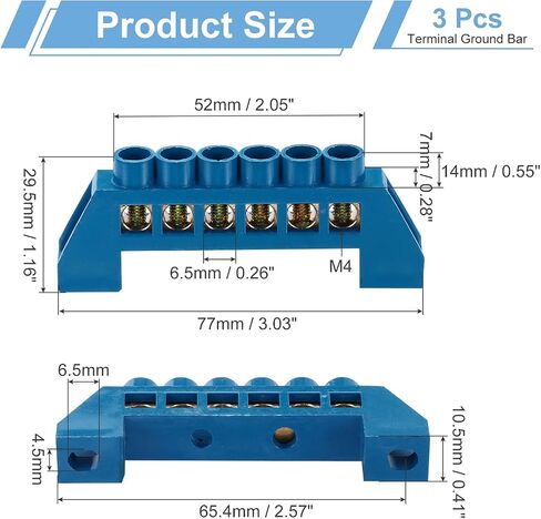 MECCANIXITY 3 Pcs Terminal Ground Bar, 8 Positions Screw Brass Terminal Bus Bar, 7x14mm Ground Terminal Block for Electrical Equipment, Distribution Box, Blue in Saudi Arabia