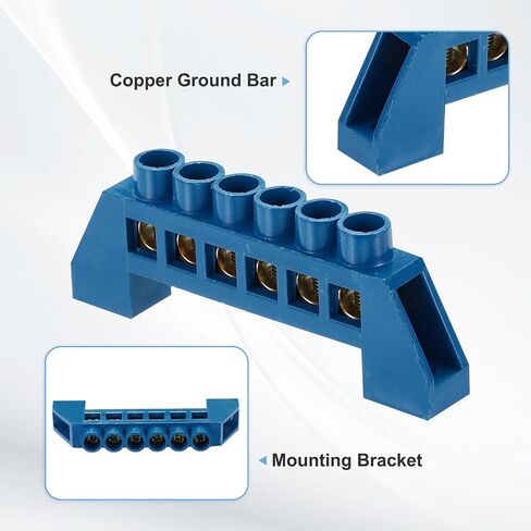 MECCANIXITY 3 Pcs Terminal Ground Bar, 8 Positions Screw Brass Terminal Bus Bar, 7x14mm Ground Terminal Block for Electrical Equipment, Distribution Box, Blue in Saudi Arabia