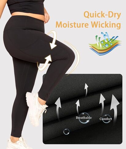 LALAGEN Plus Size Leggings for Women with Pockets-High Waisted 7/8 Leggings Tummy Control Workout Gym Yoga Pants in Kuwait