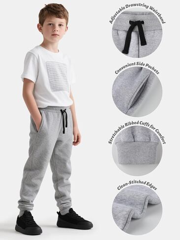 4 Pack Boys Sweatpants Fleece Lined Boys Athletic Joggers with Pockets Drawstring, Active Sweat Pants for Kids Youth in Saudi Arabia