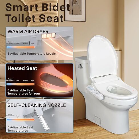 KERDE P30B Smart Bidet Toilet Seat - Dual Control (Side Panel & Remote), Warm Water Wash, Heated Seat, Warm Air Dryer, LED Night Light,Existing Toilets Electric Bidet Elongated Electronic Heated in Saudi Arabia