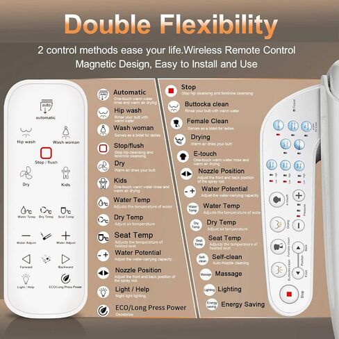 KERDE P30B Smart Bidet Toilet Seat - Dual Control (Side Panel & Remote), Warm Water Wash, Heated Seat, Warm Air Dryer, LED Night Light,Existing Toilets Electric Bidet Elongated Electronic Heated in Saudi Arabia