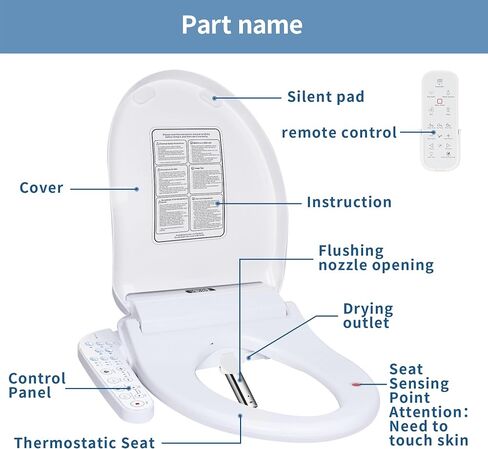 KERDE P30B Smart Bidet Toilet Seat - Dual Control (Side Panel & Remote), Warm Water Wash, Heated Seat, Warm Air Dryer, LED Night Light,Existing Toilets Electric Bidet Elongated Electronic Heated in Saudi Arabia