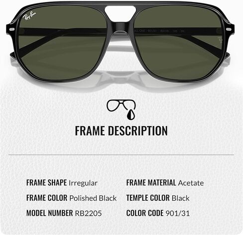 Ray-Ban RB2205 Bill One Square-Round Groud Groud Grade مع حزمة مجموعة النظارات الرسمية in Saudi Arabia