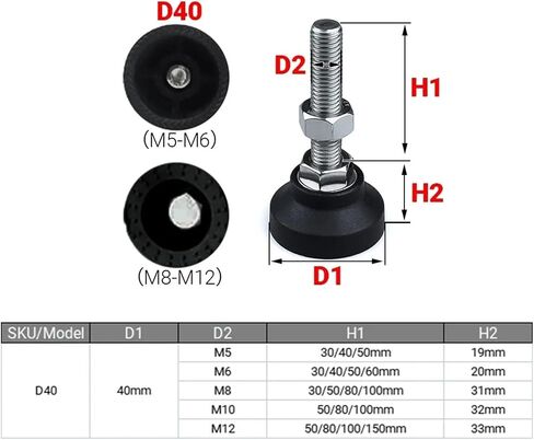 8Pcs Adjustable Lathe Leg Dia 40mm Thread Type Feet Swivel Base M5/M6/M8/M10/M12(D40xM8x80mm) in Saudi Arabia