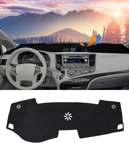 Dash Cover for Toyota Sienna 2015-2020 Accessories Black Flannel Dashboard Cover Mat Car Dashboard UV Sun Protection in Kuwait