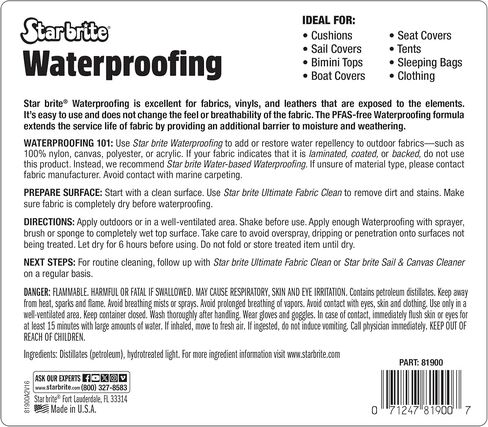 STAR BRITE Waterproofing Spray, Waterproofer + Stain Repellent + UV Protection for Boat Covers, Car Covers, Bimini Tops, Tents, Jackets, Backpacks, Boots, Awnings, Patio Covers & More in Kuwait