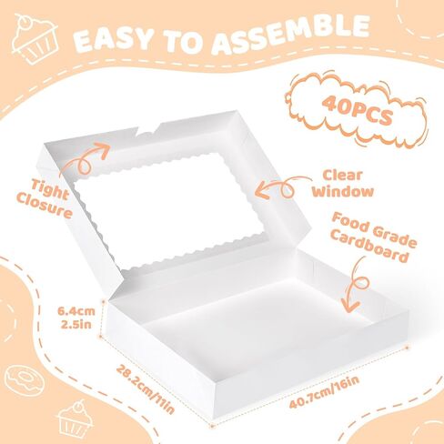 40pcs bakery bakery bakery ، صندوق مخبز 16x11x2.5 مع نافذة ، لفراولة مغطاة بالشوكولاتة ، معكرون ، الكعك ، الفطائر ، ملفات تعريف الارتباط in Kuwait