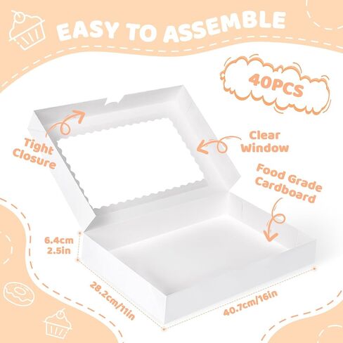 40pcs bakery bakery bakery ، صندوق مخبز 16x11x2.5 مع نافذة ، لفراولة مغطاة بالشوكولاتة ، معكرون ، الكعك ، الفطائر ، ملفات تعريف الارتباط in Kuwait