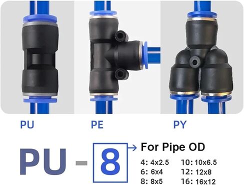 التركيبات الهوائية الهوائية PU PV PY PM PZA PK SA 4MM 6MM 8MM 10MM 12MM 12 مم خرطوم توصيل توصيل سريع التوصيل (PE ، 10 PCS_OD 8MM) in Saudi Arabia