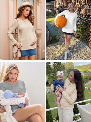 Yousify Womens Long Sleeve Pursing Dorts Zipper Maternity Tunic Tunic Tunic Tops Seam Resparnancy in Saudi Arabia