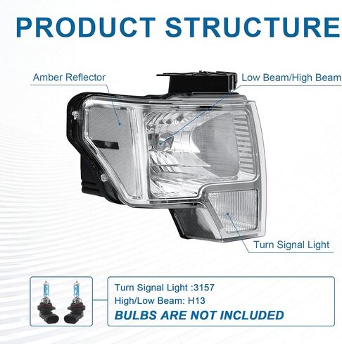 LED Headlight for Ford F150 F250 F350 Bronco 1992 1993 1994 1995 1996 Amber Reflector Chrome Housing Left Right Replacement DRL Headlamp in Saudi Arabia