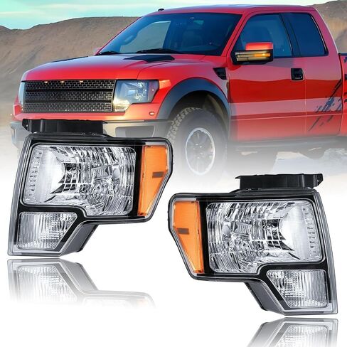 LED Headlight for Ford F150 F250 F350 Bronco 1992 1993 1994 1995 1996 Amber Reflector Chrome Housing Left Right Replacement DRL Headlamp in Saudi Arabia