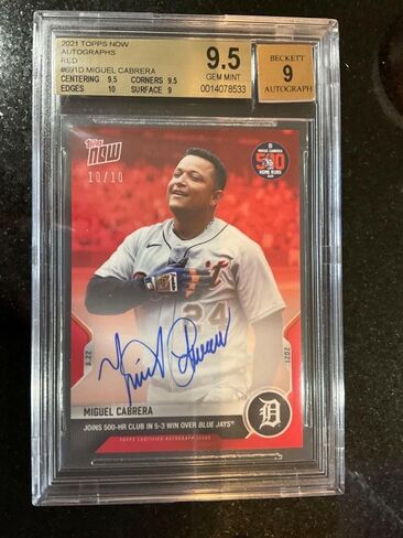 Miguel Cabrera 2021 Topps الآن 8/22 MLB 500 -HR Club Red Auto /10 BGS 9.5 Pop 2 - Baseball Slabbed Cards in Saudi Arabia