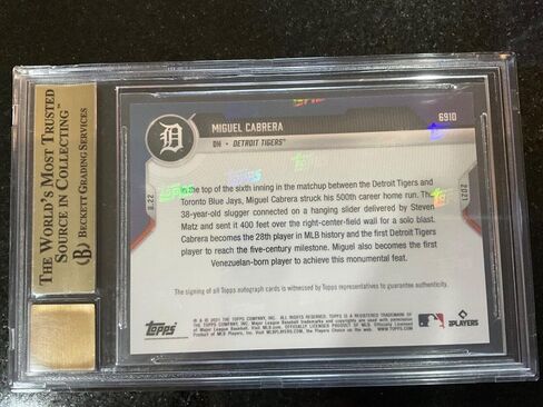 Miguel Cabrera 2021 Topps الآن 8/22 MLB 500 -HR Club Red Auto /10 BGS 9.5 Pop 2 - Baseball Slabbed Cards in Saudi Arabia