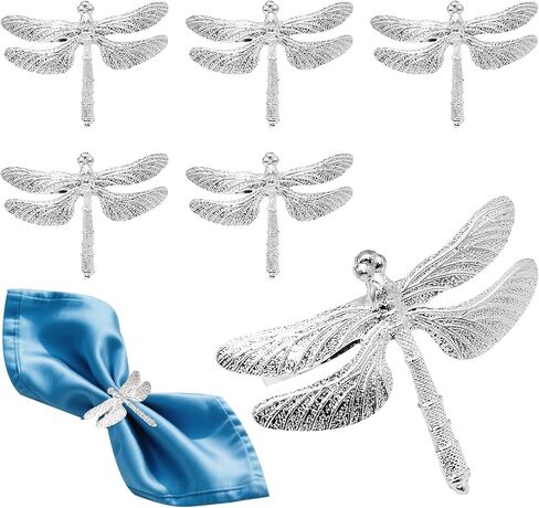 Napkin Rings Set of 6 Silver Dragonfly Napkin Rings,Fall Insect Napkin Ring for Garden Parties Dining Table Decor,Rustic Farmhouse Napkin Ring Holders,Metal Napkin Holders for Cloth Napkins in Saudi Arabia