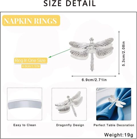 Napkin Rings Set of 6 Silver Dragonfly Napkin Rings,Fall Insect Napkin Ring for Garden Parties Dining Table Decor,Rustic Farmhouse Napkin Ring Holders,Metal Napkin Holders for Cloth Napkins in Saudi Arabia