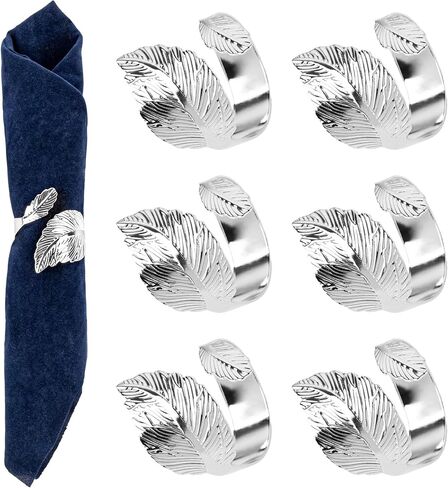 Framendino ، Silver Leaf Fackin Rings مجموعة من 6 حاملات معدنية لزواج الذكرى السنوية ديكور عشاء in Saudi Arabia
