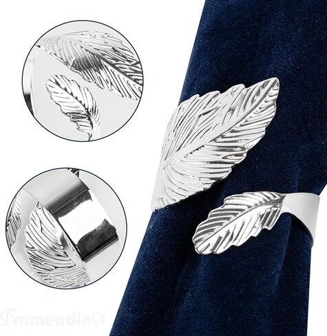 Framendino ، Silver Leaf Fackin Rings مجموعة من 6 حاملات معدنية لزواج الذكرى السنوية ديكور عشاء in Saudi Arabia