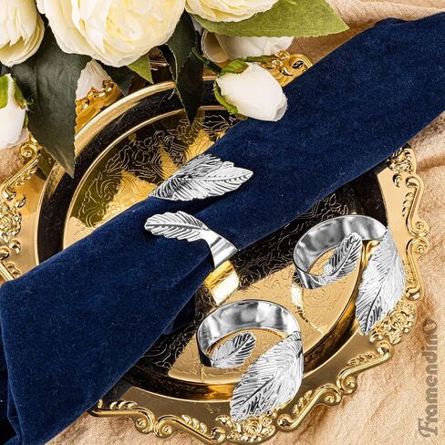 Framendino ، Silver Leaf Fackin Rings مجموعة من 6 حاملات معدنية لزواج الذكرى السنوية ديكور عشاء in Saudi Arabia