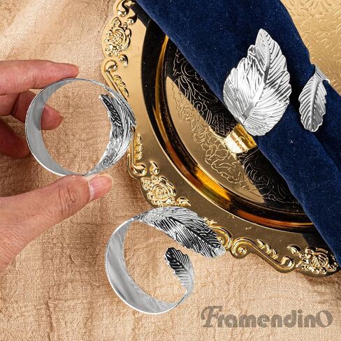 Framendino ، Silver Leaf Fackin Rings مجموعة من 6 حاملات معدنية لزواج الذكرى السنوية ديكور عشاء in Saudi Arabia